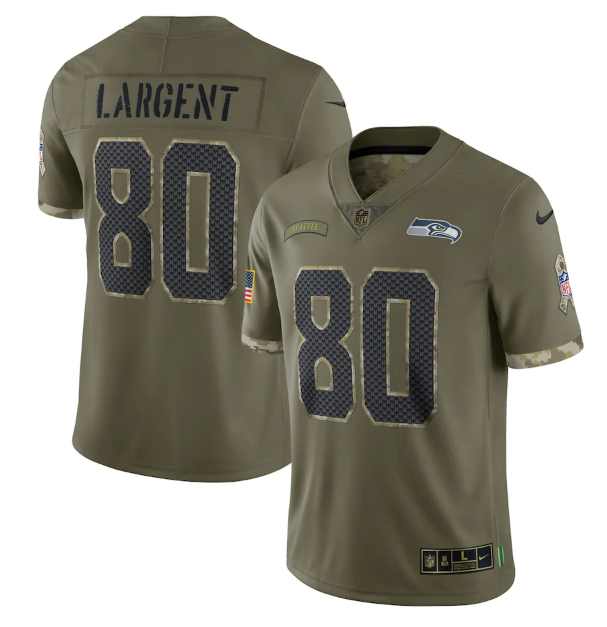 Men's Seattle Seahawks #80 Steve Largent Olive 2022 Salute To Service Limited Stitched Jersey